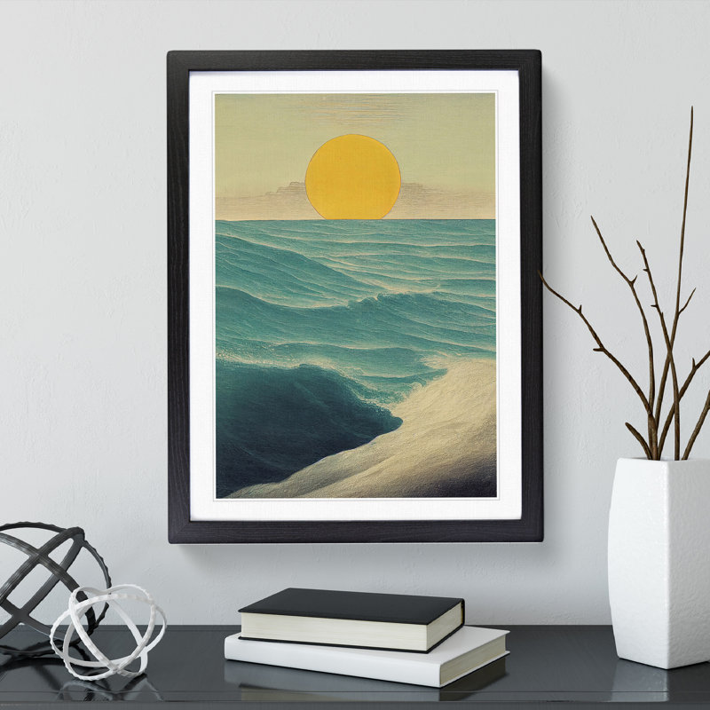 Pretty Ocean Sunrise 1 Piece Single Picture Frame Painting, 34cm H x 25cm W x 2cm D, Black Framed