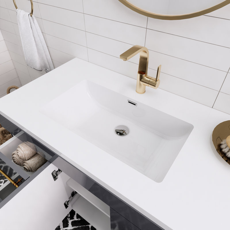 Ensemble de meuble-lavabo double mural 72 po Spring, Gris brillant