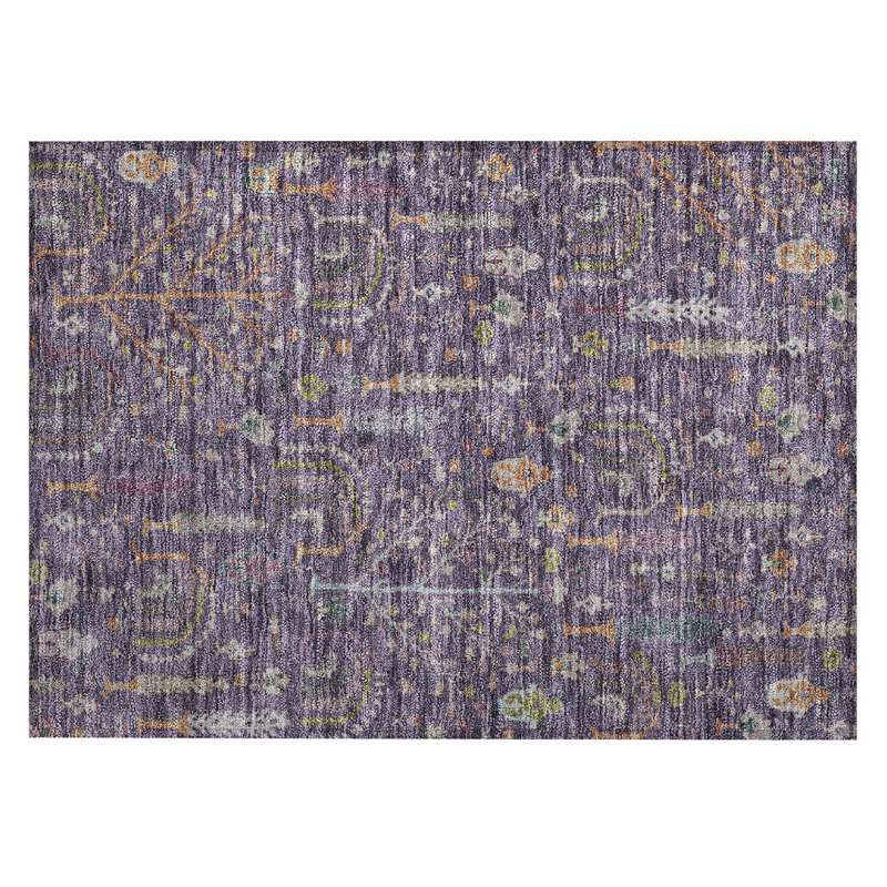 Eggplant Floral Synthetic Washable Rectangular Rug 1'8" x 2'6"