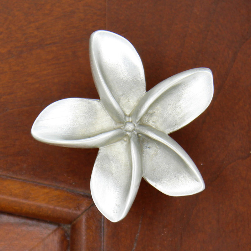 2" Plumeria Flower Medium Knob, Brushed Nickel, 1.75" L x 1.75" W, 2
