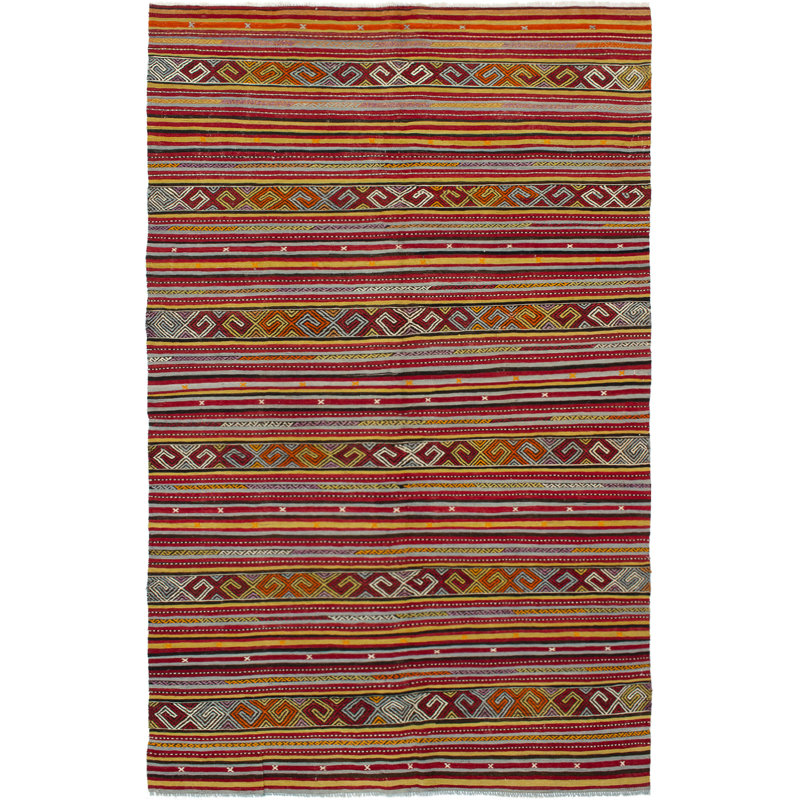 Tapis rouge / gris en laine noué à la main 6,0 pi x 9,9 pi Fairford