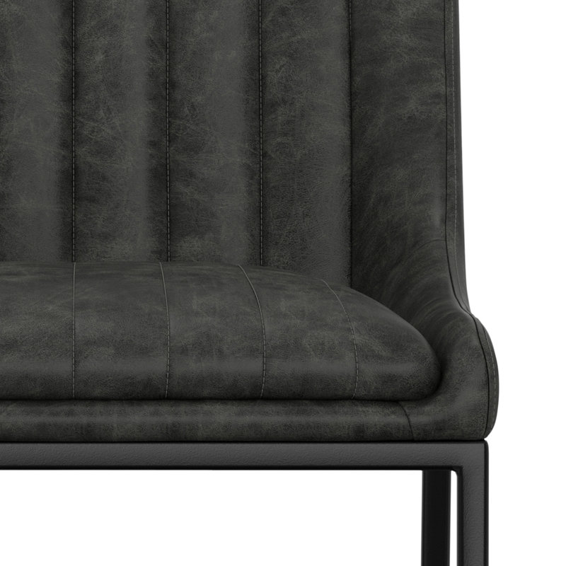 Melody Vegan Faux Leather Upholstered Dining Chair with Channel Stitching and Metal Legs (Set of 2), Gray