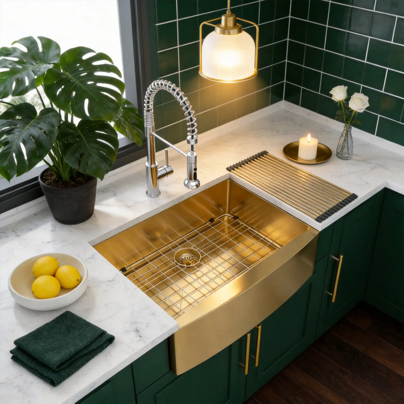 Évier de cuisine de ferme avec accessoires, H 10 po x L 36 po x l 20,75 po