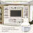 Farmhouse 4-Piece Entertainment Wall Unit Set with Bookshelf for TVs Up to 70", Walnut TV Stand with Adjustable Shelves, Mid-Century Large Media Console with Wine Rack for Living Room-729179671