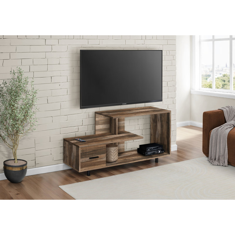 Meuble télé, meuble multimédia avec tiroir de rangement, stratifié brun