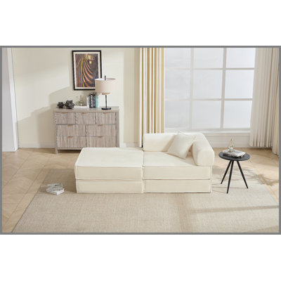 78" Convertible Sofa Bed, Modular Corduroy Couch With 2 Pillows, Space-Saving Compressed Floor Sofa, Ideal For Living Room, Bedroom, Apartment,Beige.