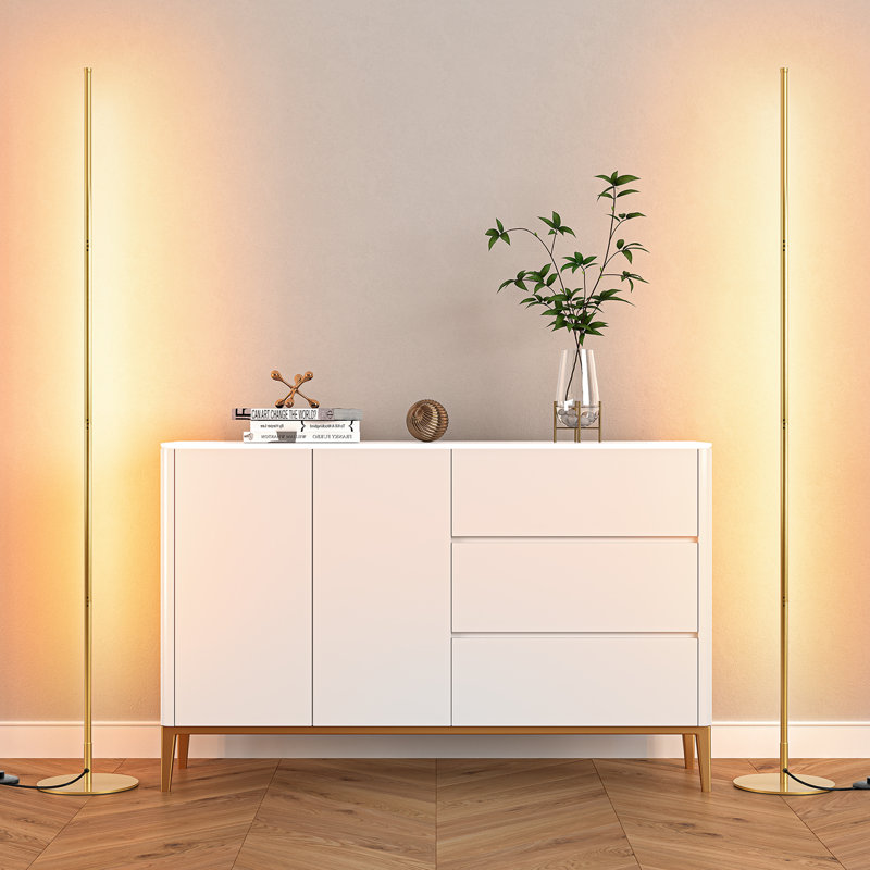 Adjustable Height Dimmable LED Corner Floor Lamp with Remote Control, Gold, 2