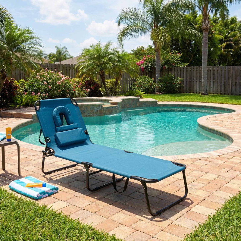 Fauteuil de bronzage extérieur pliable avec trou pour le visage respirant et 3 coussins moelleux amovibles pour la plage