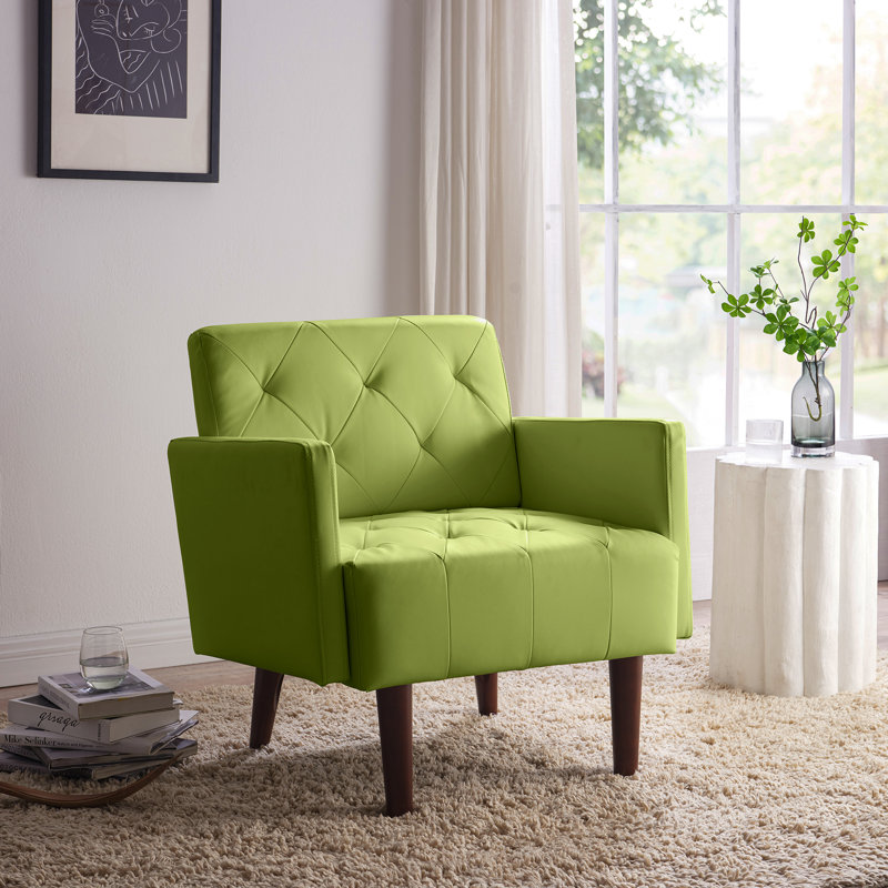 Fauteuil capitonné l 29,1 po Couey, Similicuir vert