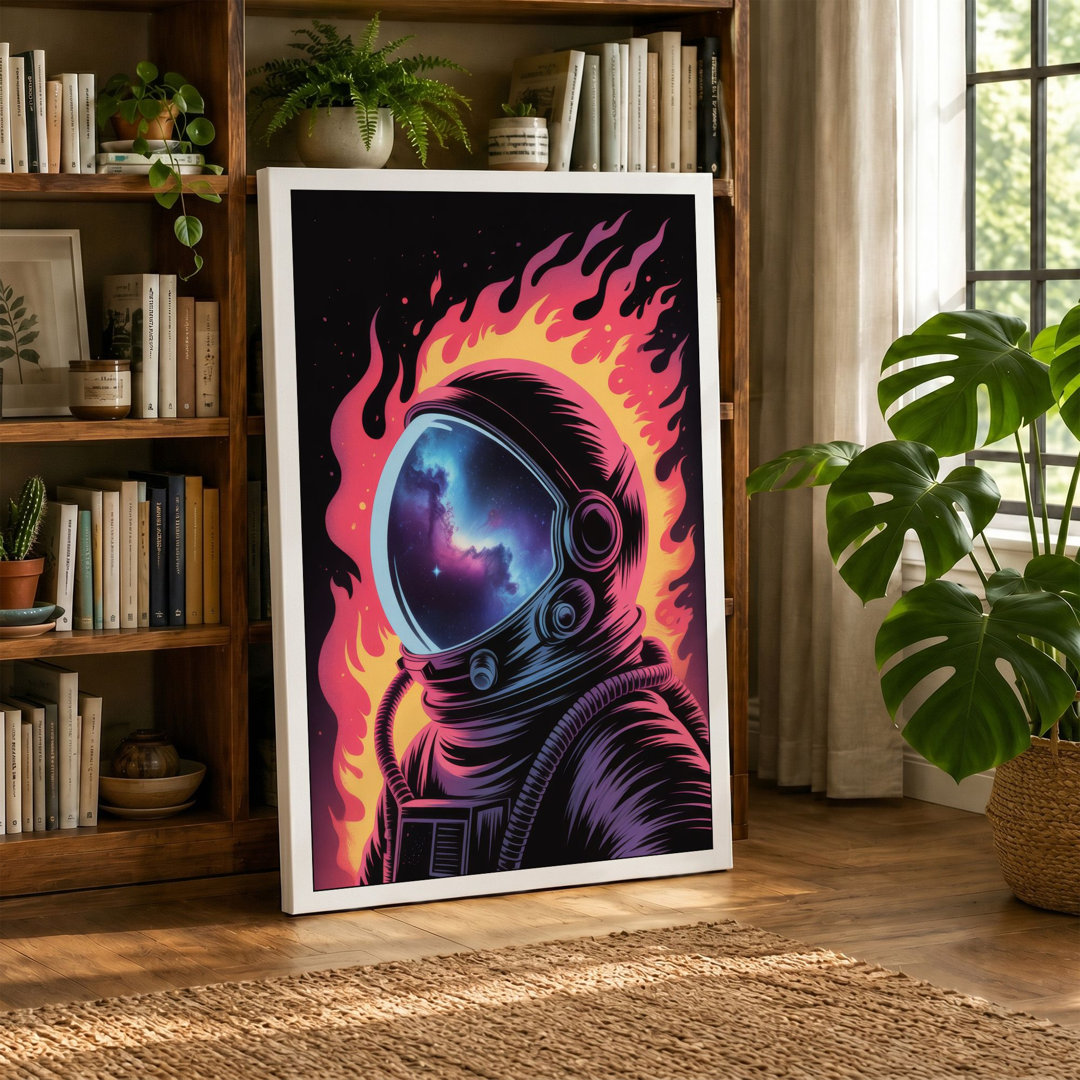 Astronaut Engulfed in Flames Modern - Wrapped Canvas