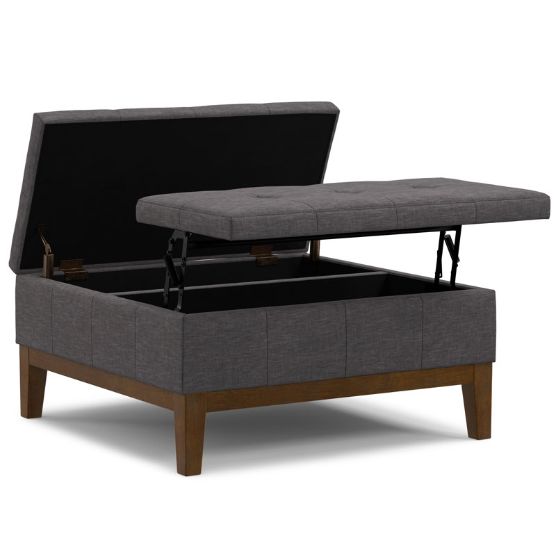 Repose-pieds rembourré avec rangement capitonné Dover, Gris foncé