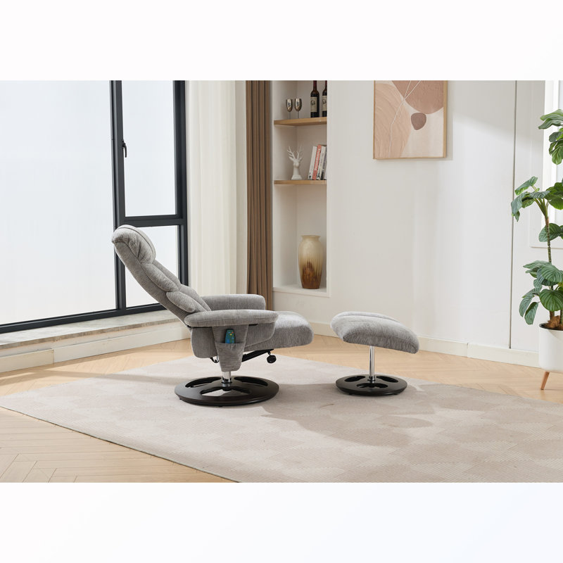 Fauteuil inclinable à dossier réglable avec repose-pieds et siège chauffant, Chenille gris, Noir