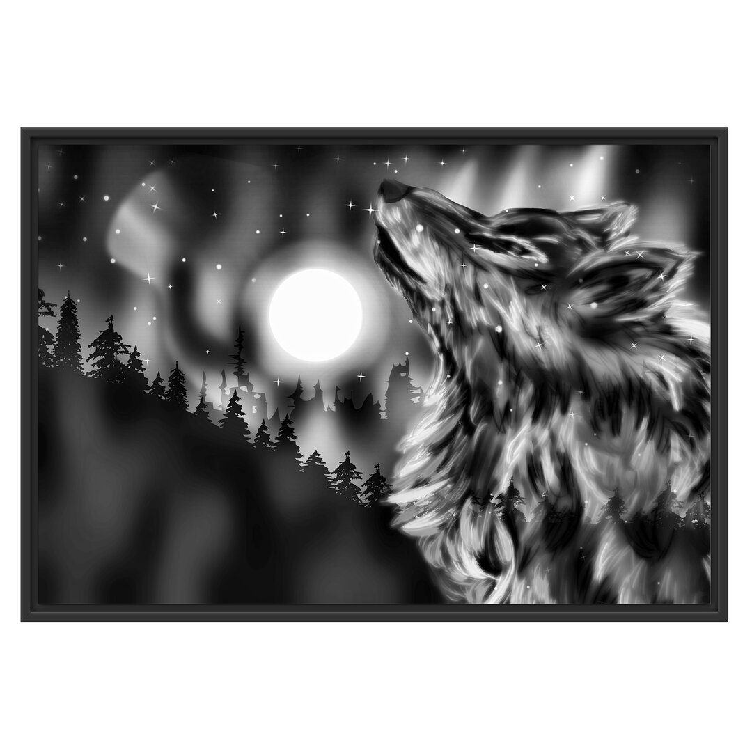 Gerahmtes Wandbild Abstrakter Wolf mit Mond