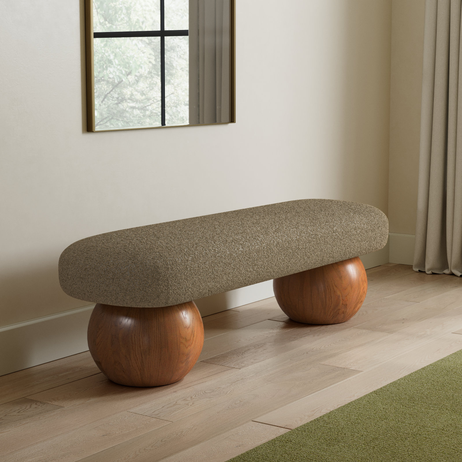 Bowie 60" Bedroom Bench, Olive, Brown