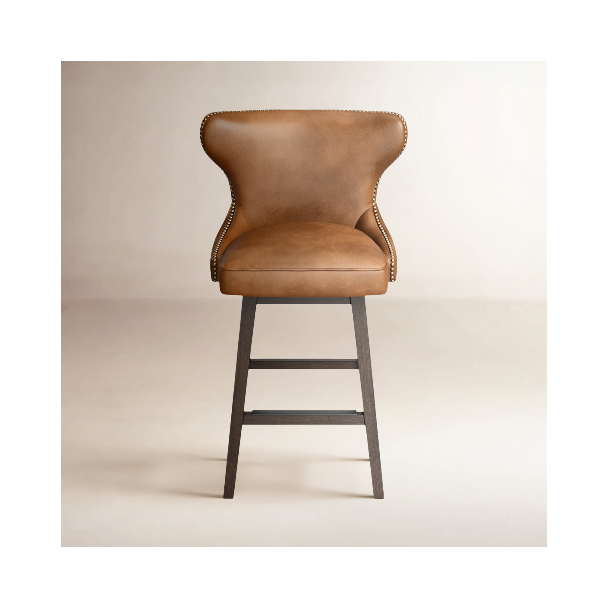 Caraline Leather Swivel Stool, Counter Stool (26" Seat Height), Wax Brown Faux Leather