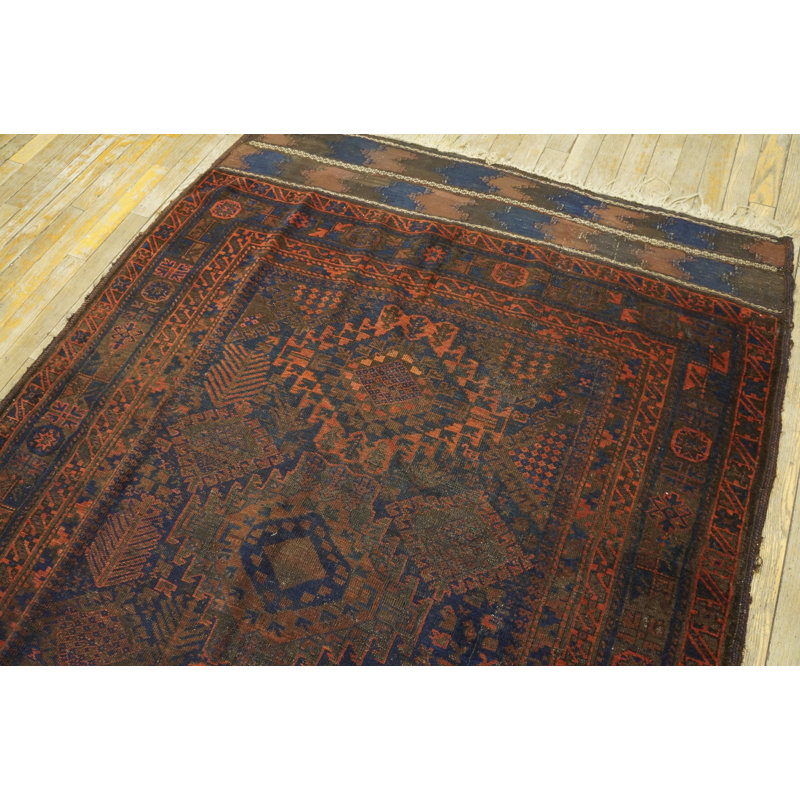 Antique Bold Tribal Geometric Baluch Afghan Rug