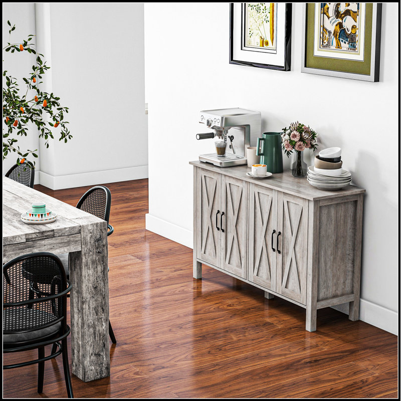 Armoire d'appoint de style campagnard avec plusieurs compartiments de rangement, parfaite pour organiser et rehausser n'importe quelle pièce