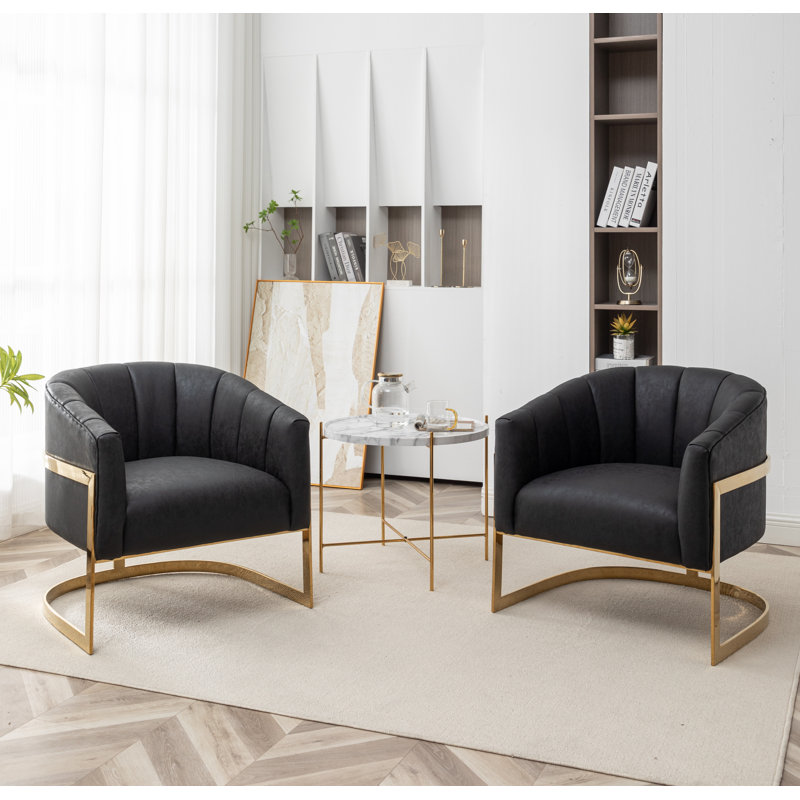 Fauteuil demi-tonneau rembourré l 30 po Romy, Polyester noir