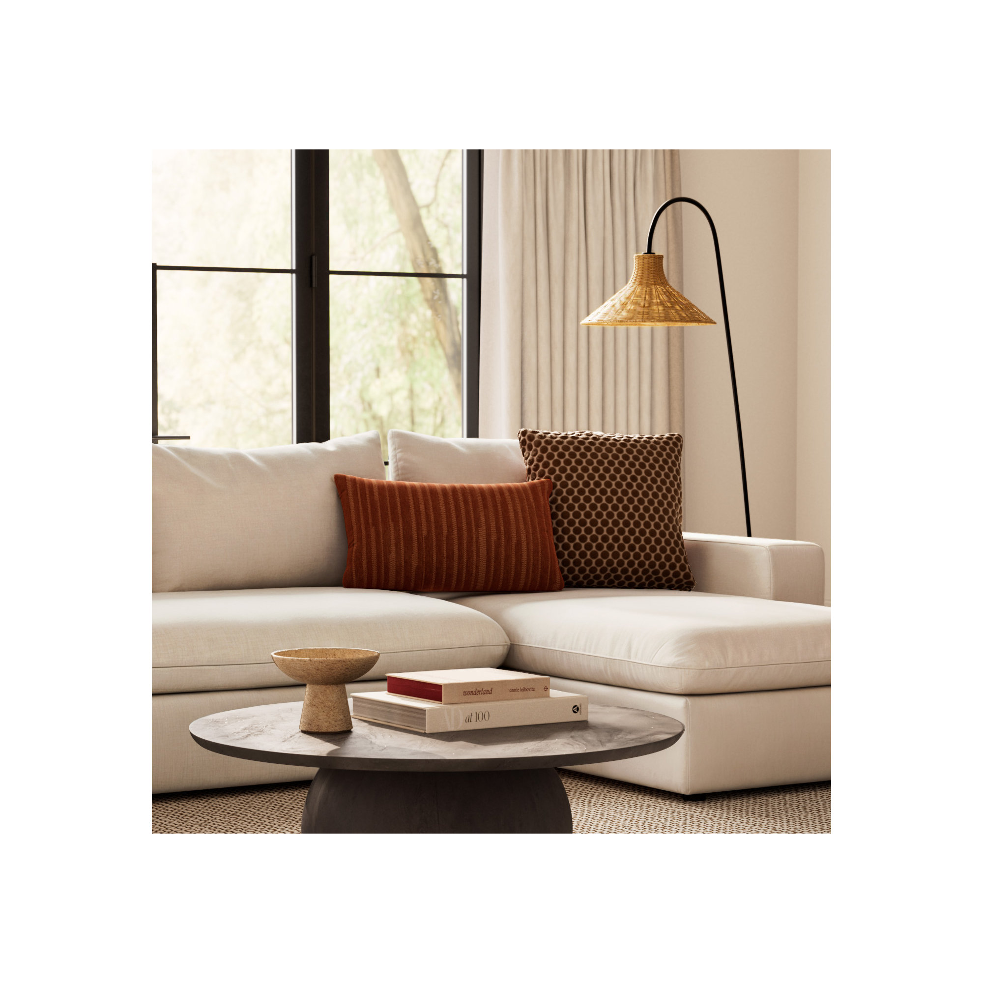 Zorina Embroidered Cotton Lumbar Throw Pillow, Brown