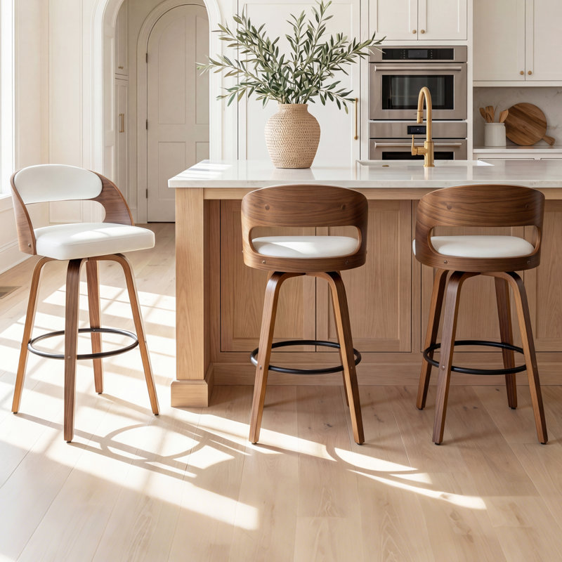 Ensemble de 3 tabourets de bar et de comptoir pivotants en cuir Jacobson, Blanc / similicuir