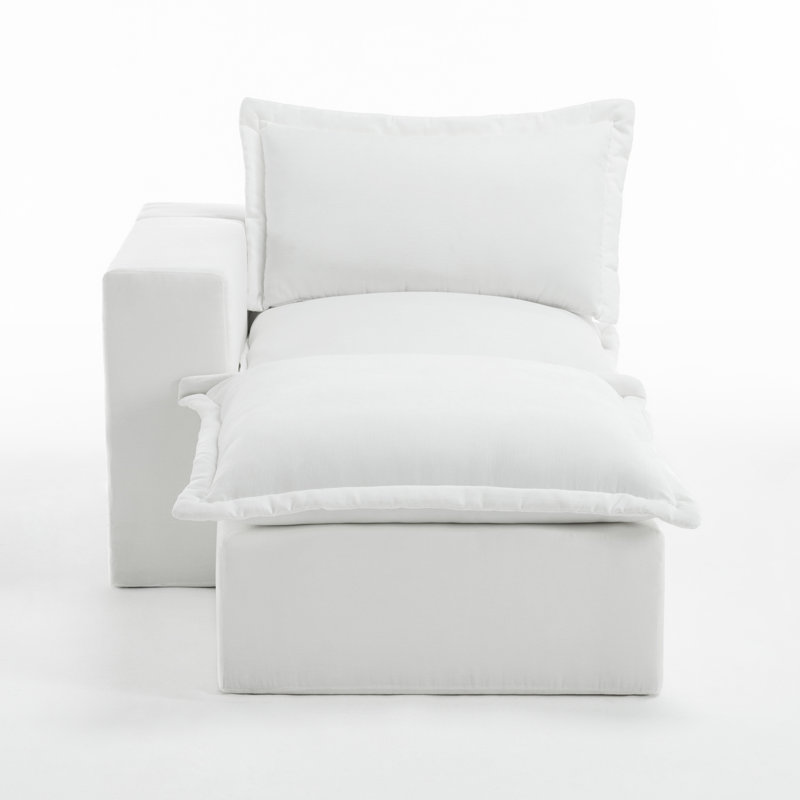 Chaise longue modulaire rembourrée en chenille beige avec repose-pieds amovible - entièrement compressée, aucun assemblage requis