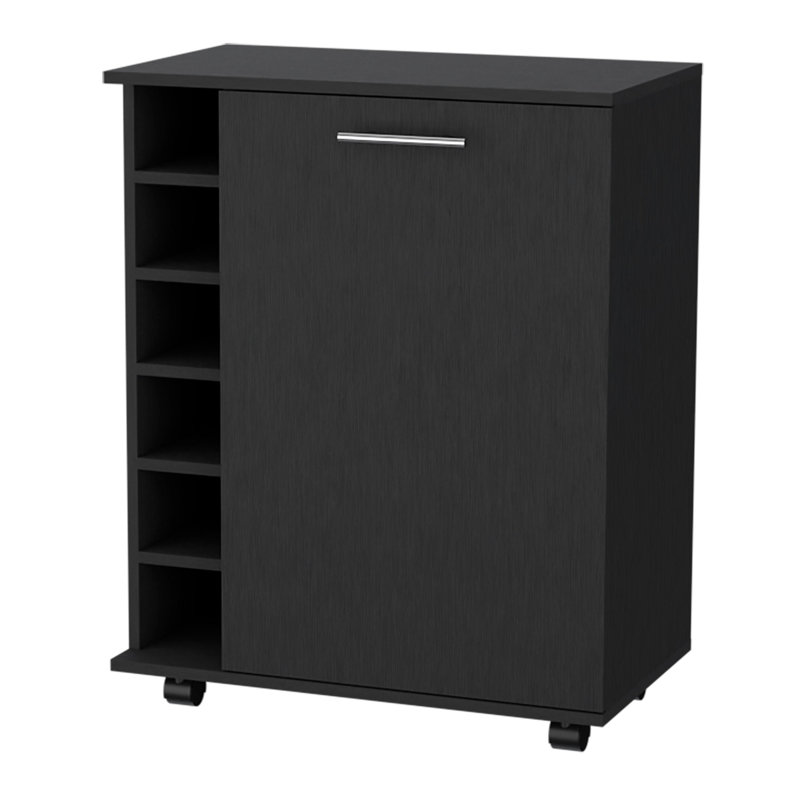 6-Bottle Rack Bar Cart, Black