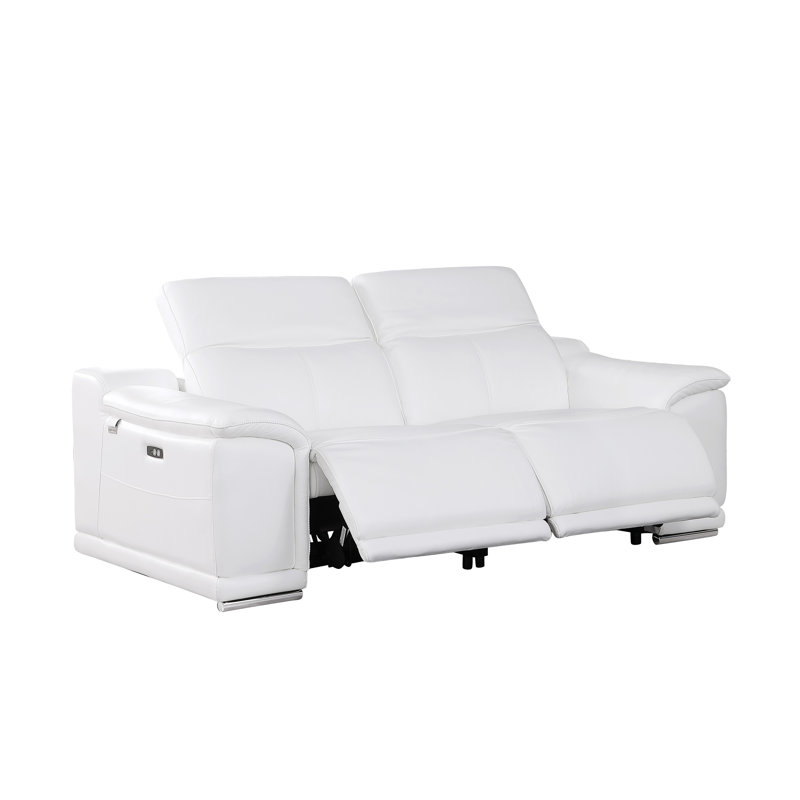 Ensemble de canapé et causeuse inclinable électrique Divanitalia en cuir fleur italien, Blanc