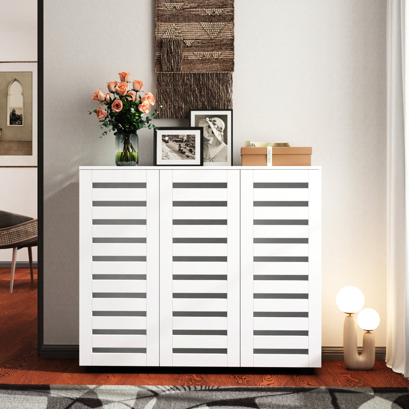 Armoire à chaussures blanche avec fonction de ventilation pour l'entrée, le placard, H 43,86 po x l 37,86 po x P 12,95 po