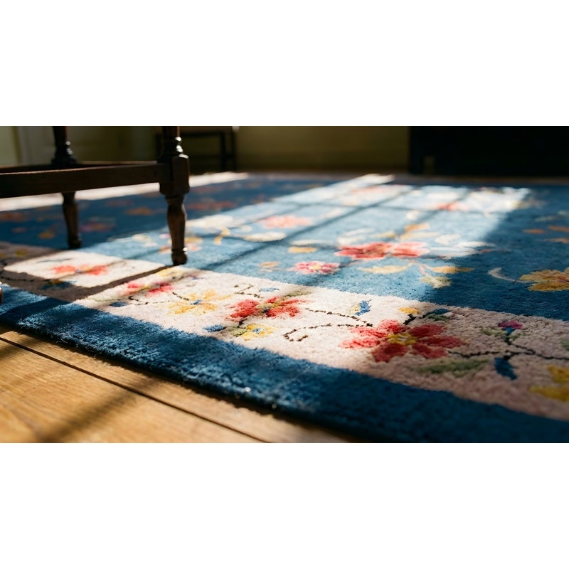 Tapis art déco chinois clair en laine antique