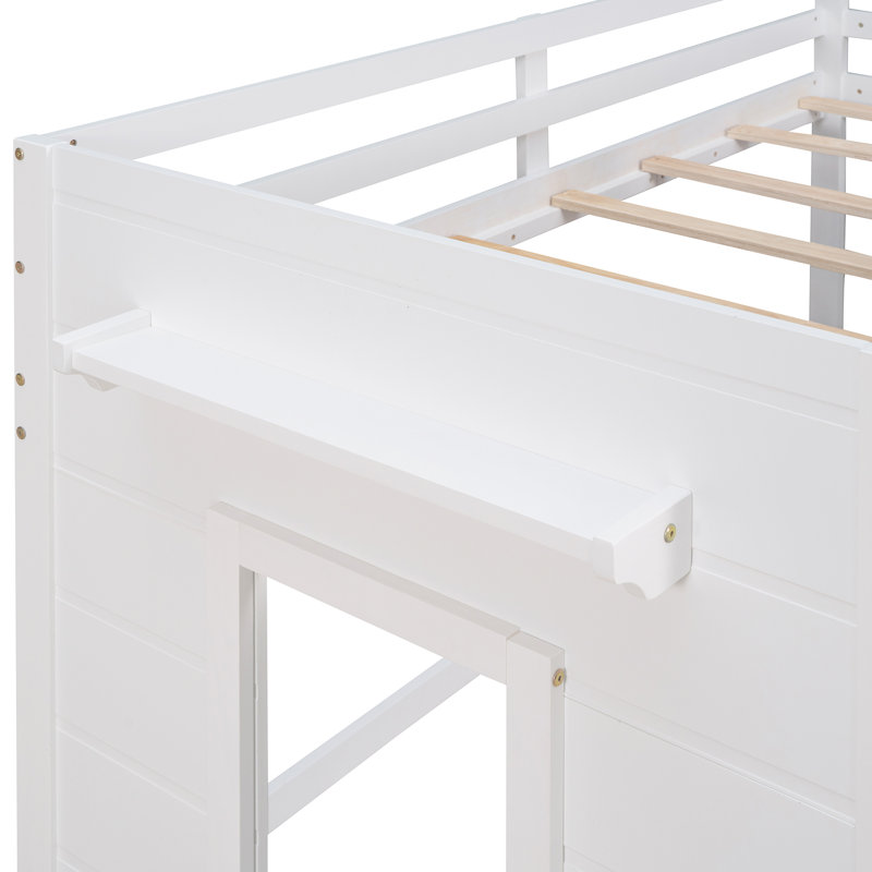 Lit mezzanine simple avec armoire et tablette, White
