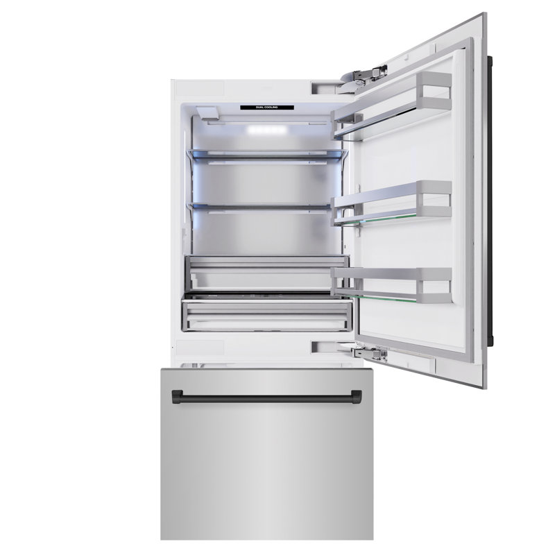 ZLINE Autograph Edition 36 in. 19.8 cu. ft. Built-In Bottom Freezer Refrigerator with Water Dispenser and Ice Maker in Stainless Steel with Accents