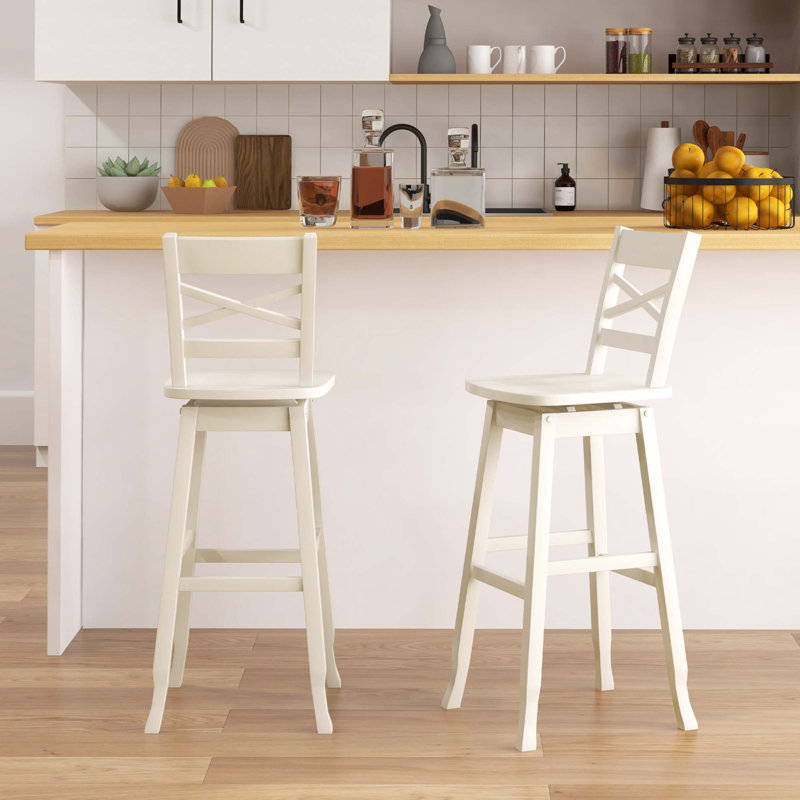 Kellynn Swivel Solid Wood Counter Stool, White