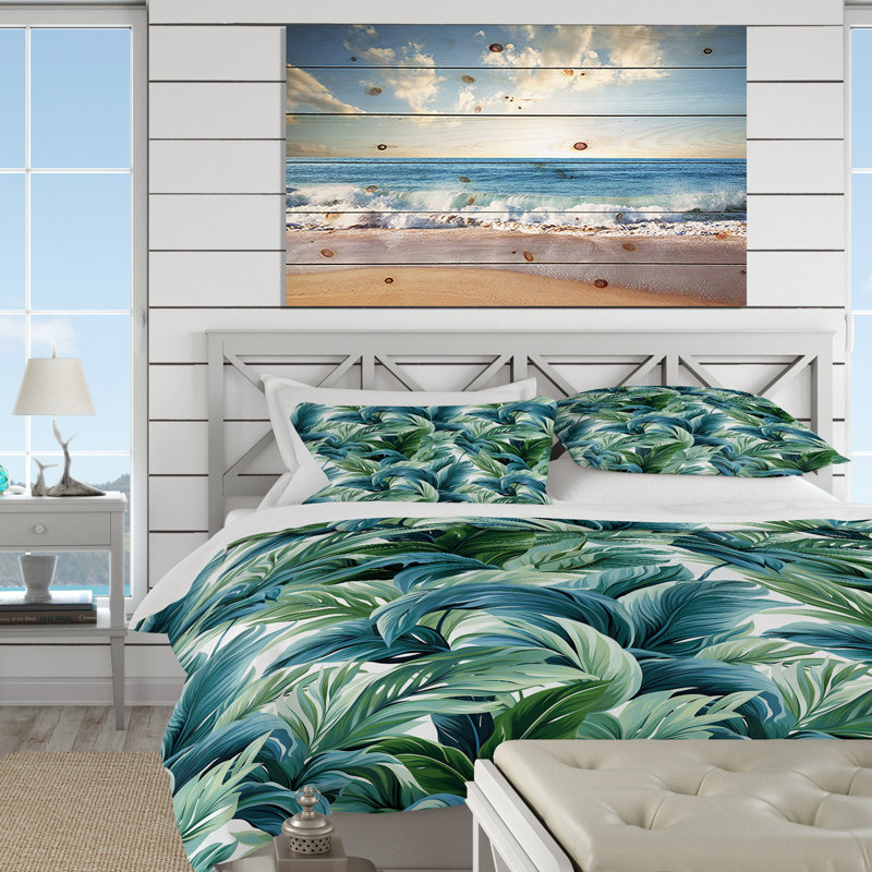 Azure Breeze Tropical Pattern Duvet Cover, Queen Duvet Cover + 2 Standard Shams