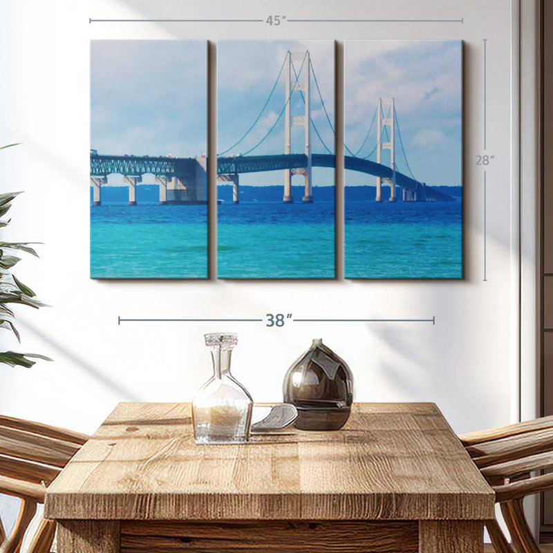 «Idyllic Mackinac Bridge», 3 pièces, H 28 po x l 45 po 