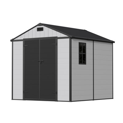 8 Ft. W X 8 Ft. D Resin Outdoor Storage Shed With Floor And Windows, Weather-resistant Outdoor Storage With Reinforced Design, Light Gray