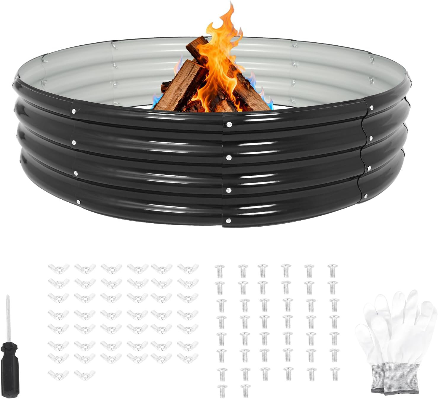 Arlmont & Co. 48 inch Fire Pit Ring, Galvanized Fire Ring 1ft high ...