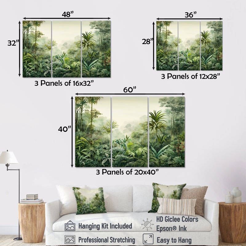 «Tropical Wilderness Escape II - Jungle», ensemble d'art mural, Toile tendue, H 32 po x l 48 po x P 1 po