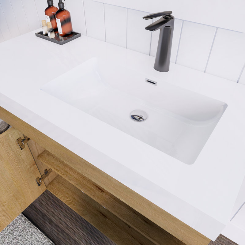 Ensemble de meuble-lavabo mural simple 42 po Lussi Spring, Chêne et teck