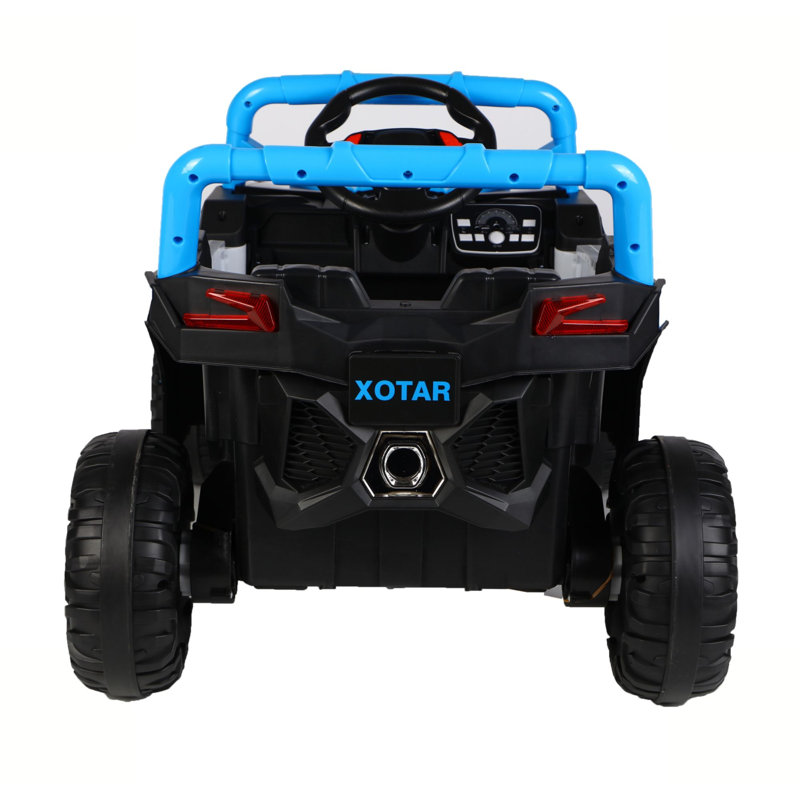 Voiture électrique pour enfants bleue, batterie 12 V 4,5 Ah, deux moteurs 380, marche avant/arrière, lecteur de musique, indicateur de batterie, fonction de balancement, démarrage progressif, phares DEL, télécommande 2,4 GHz