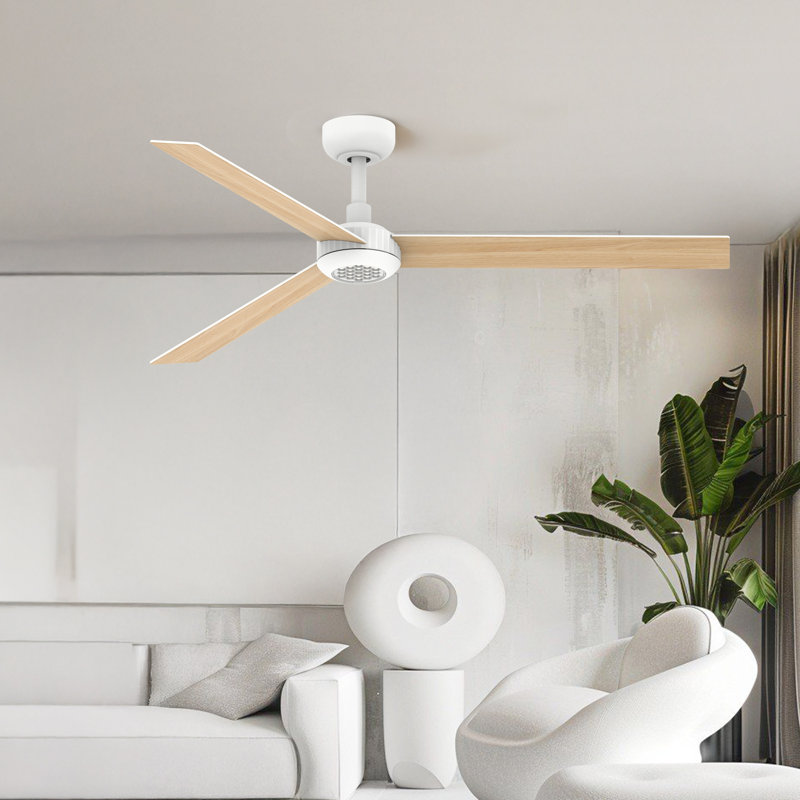 Ventilateur de plafond de 52 pouces avec veilleuse à DEL à volume d'air élevé, White with Natural Blades