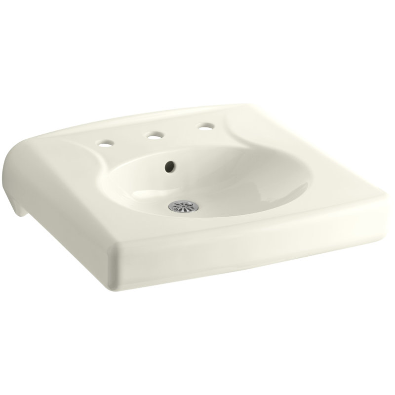 Brenham Ceramic 22" Wall Mount Bathroom Sink with Overflow, Biscuit, 8'' Widespread
