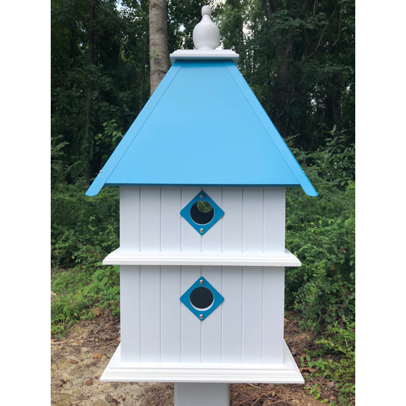 Kalene 27'' H x 12.5'' W x 12.5'' D Post UV Resistant Birdhouse, Lagoon Blue