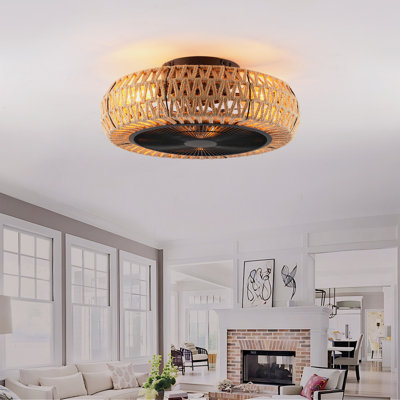 20" Vintage Rope Fan Light With Remote Control 6 Speed Adjustable Airflow Ceiling Fan For Living Room, Bedroom,Kitchen--NOT INCLUDED BULBS