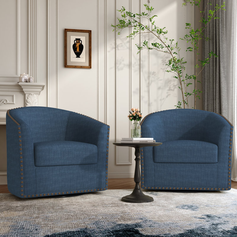 Fauteuil demi-tonneau pivotant Aunna, Mélange de polyester bleu