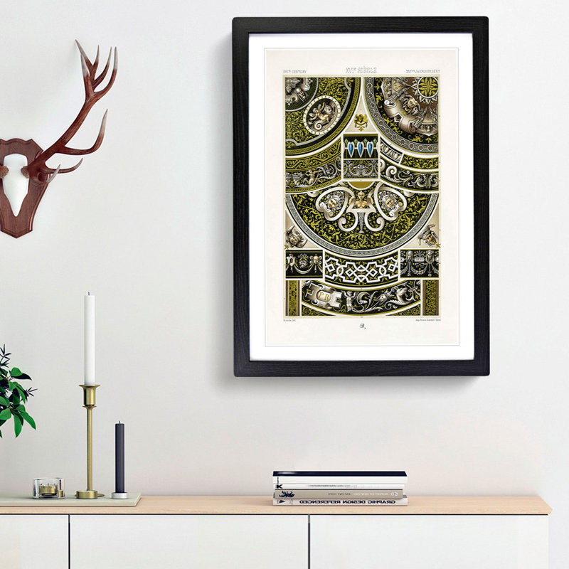 16th Century Pattern by Albert Racinet - Picture Frame Painting Print, 65cm H x 48cm W x 2cm D, Black Framed