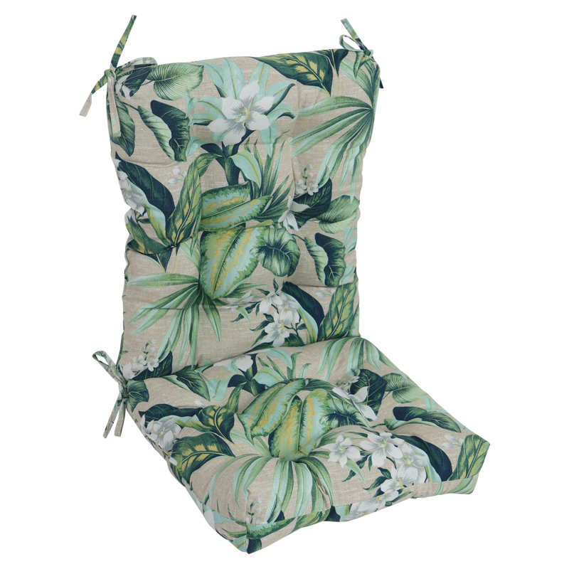 Outdoor Tufted Seat/Back Chair Cushion, 18" W x 18" D, Tan/Green/Blue/Tahiti Breeze Floral
