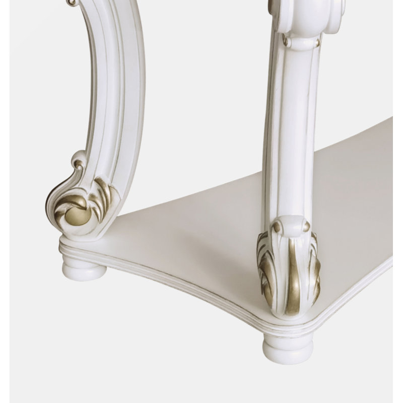 Antique Pearl Finish White and Gold Wood Sofa Table