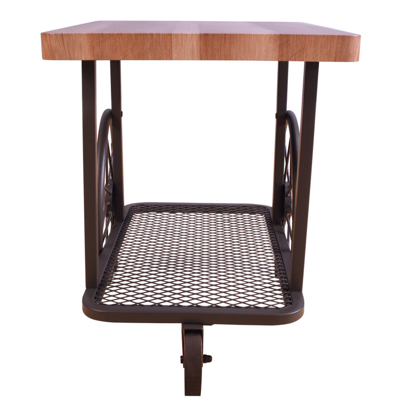 Industrial Rectangular End Table With Oak And Antique Grey Facade, Shelf, Wheels For Crafting Tasks Shelf Dining Multitasking