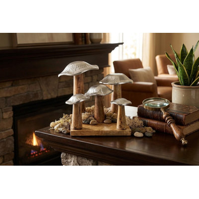 Sculpture en aluminium champignon sur bois Vicksburg
