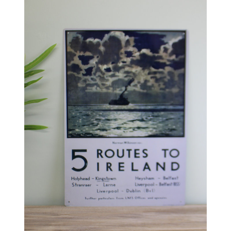 Vintage Metal Sign – Retro Art – 5 Routes To Ireland Ferry Poster